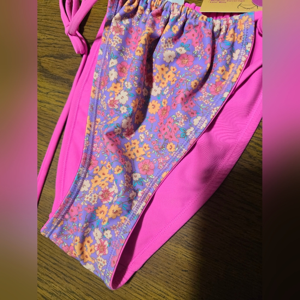 NEW Ninety Pink and Purple Floral Bikini XL TOP AND M BOTTOM - Picture 7 of 8